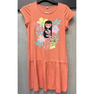 Rochie Bumbac Fără brand portocaliu Cu imprimeu pentru Fete 152 foto 2