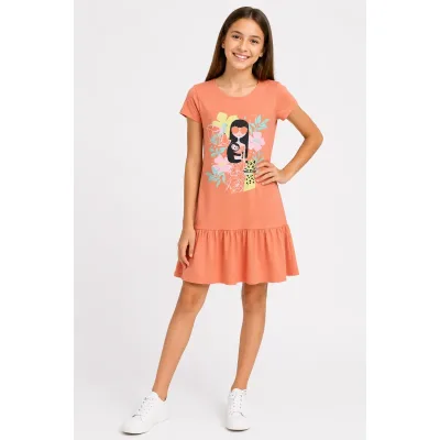 Rochie Bumbac Fără brand portocaliu Cu imprimeu pentru Fete 152