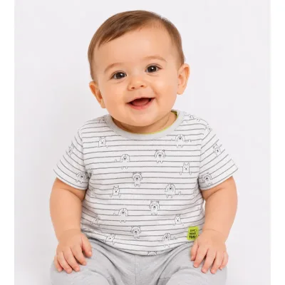 Tricou Bumbac Baby alb gri Cu imprimeu pentru Baieti 74