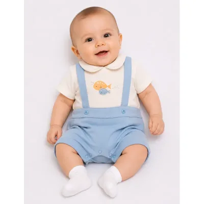 Salopeta Bumbac Fagottino alb bleu Cu imprimeu pentru Baieti 74