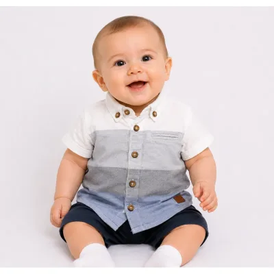 Cămăși Bumbac F&F Kids alb gri bleu pentru Baieti 68