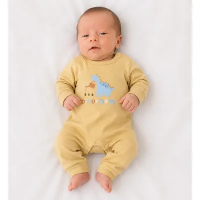 Salopeta Bumbac Fox & Bunny mustar Cu imprimeu pentru Bebe 56