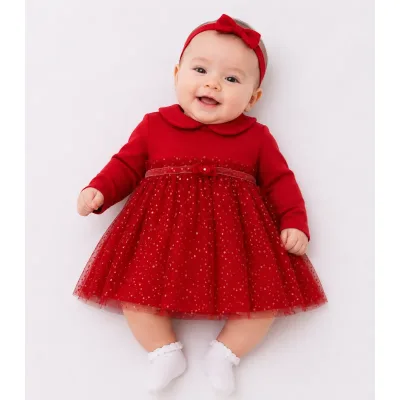 Rochie Bumbac Melby rosu pentru Bebe 68