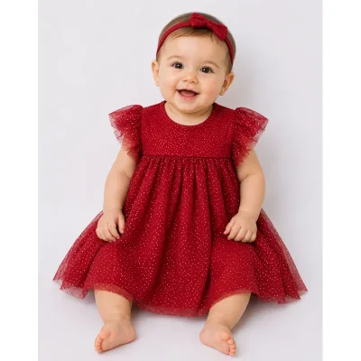 Rochie Amestec materiale Tex Baby rosu burgundy pentru Bebe