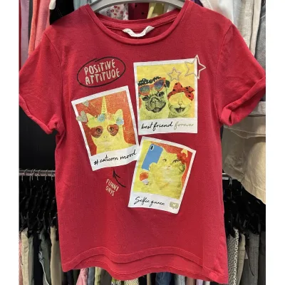 Tricou Bumbac Calliope Rosu Cu imprimeu pentru Fete 110