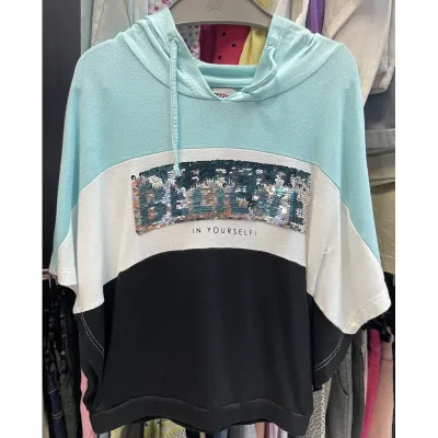 Bluza Amestec materiale Ale-Hop Turcoaz alb negru Cu imprimeu pentru Fete 104