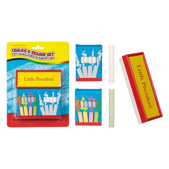 Set Creta Colorata & Alba Subtire de 8cm cu Burete Little President - 25buc