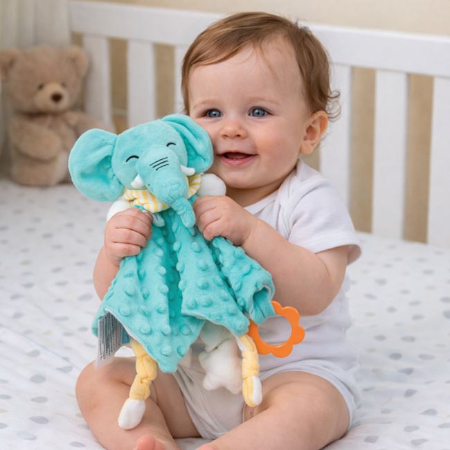 Paturica de Alint Verde Elefant cu Jucarie de Dentitie pentru Bebelusi foto 2