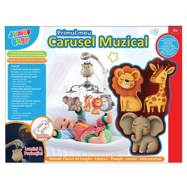 Carusel Muzical cu Animale Sunet Delicat si Proiector Premium foto 2