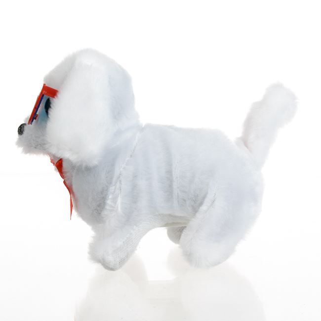 Caine Interactiv Canis Alb cu Fundita Rosie Ochelari Inimi Miscare & Sunet 15cm foto 2
