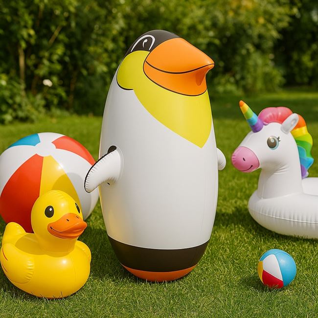 Jucarie Gonflabila Sac de Box Pinguin 3D Negru Galben 48cm foto 2
