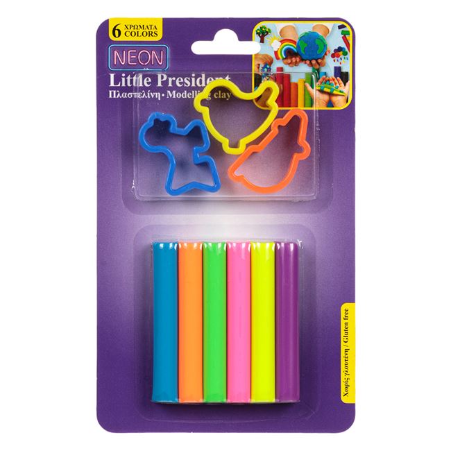 Set Plastilina 6 Culori Diferite Neon & Forme - 9 piese