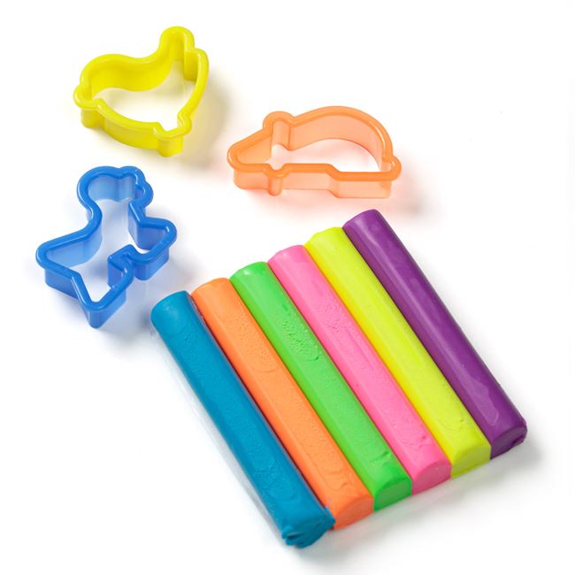Set Plastilina 6 Culori Diferite Neon & Forme - 9 piese foto 2