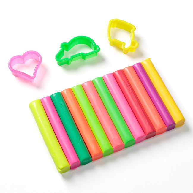 Set Plastilina 12 Culori Diferite Neon & Forme - 15 piese foto 2