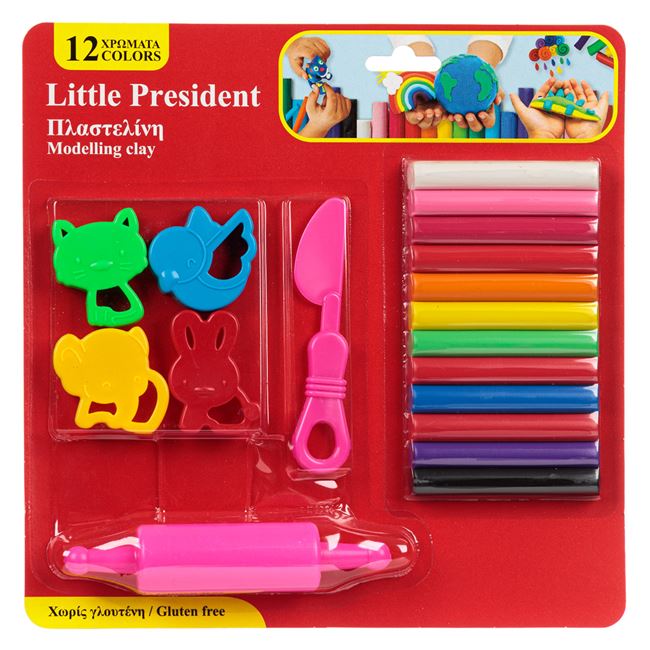 Set Plastilina 12 Culori Diferite cu Forme & Cilindru & Cutit - 18 piese