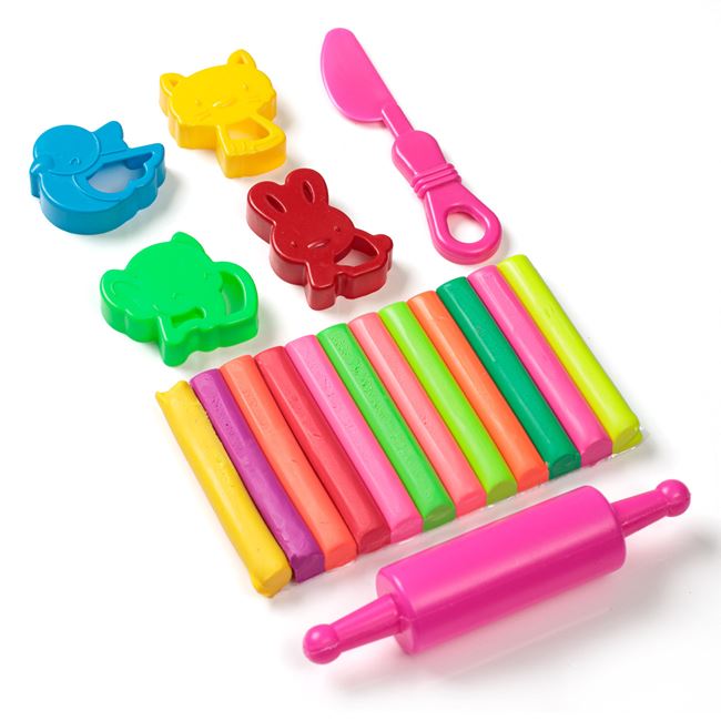 Set Plastilina 12 Culori Diferite Neon cu Forme & Cilindru & Cutit - 18 piese foto 2